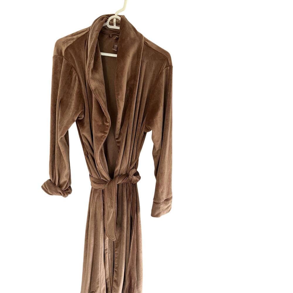 SKIMS Chocolate Brown Velvet Draped Robe with Self-Tie Waist